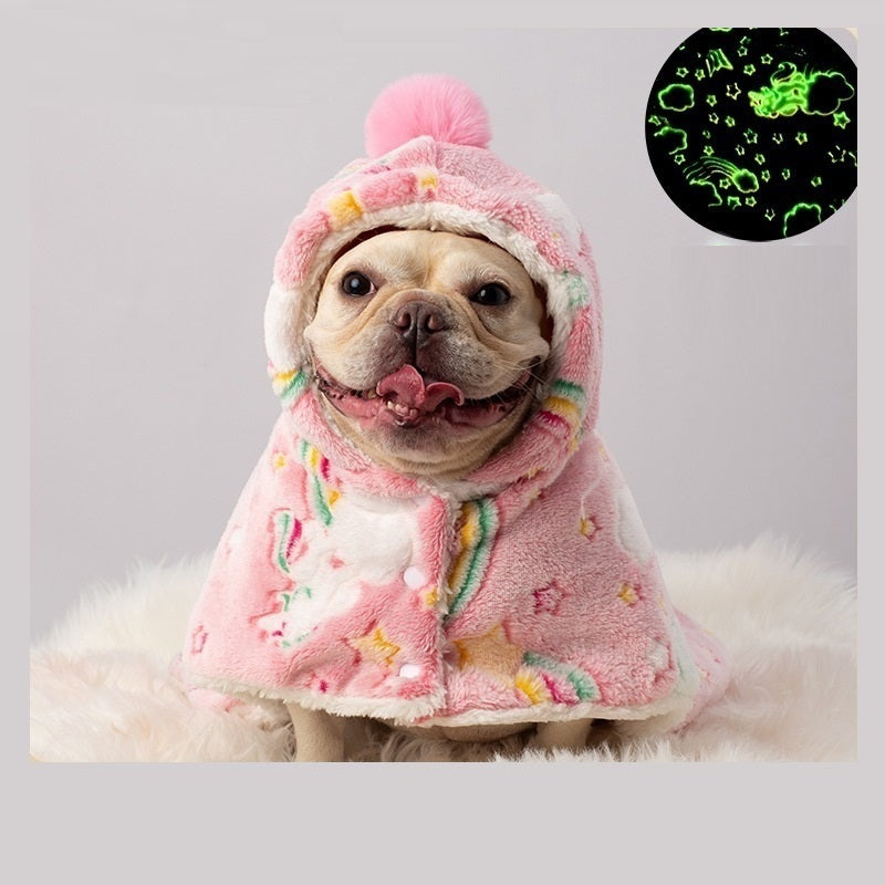 KFX-5188669 Luminous Pet Cloak Nightgown for Dogs - Warm Coral Fleece for Autumn & Winter