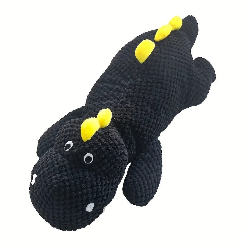 KFX-5193533 Black Plush Dinosaur Dog Toy - 50cm Interactive Pet Play Companion