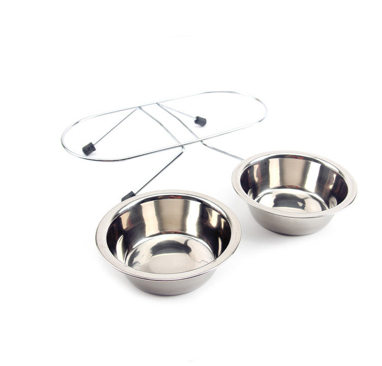 KFX-5194045 Stainless Steel Non-Slip Pet Bowl Set with Bracket - Small, Medium, Large Sizes