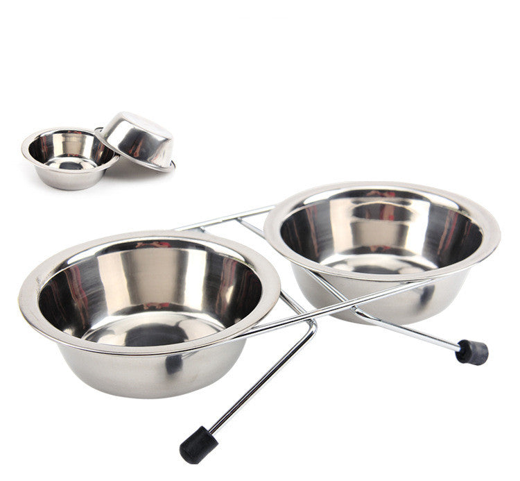 KFX-5194045 Stainless Steel Non-Slip Pet Bowl Set with Bracket - Small, Medium, Large Sizes