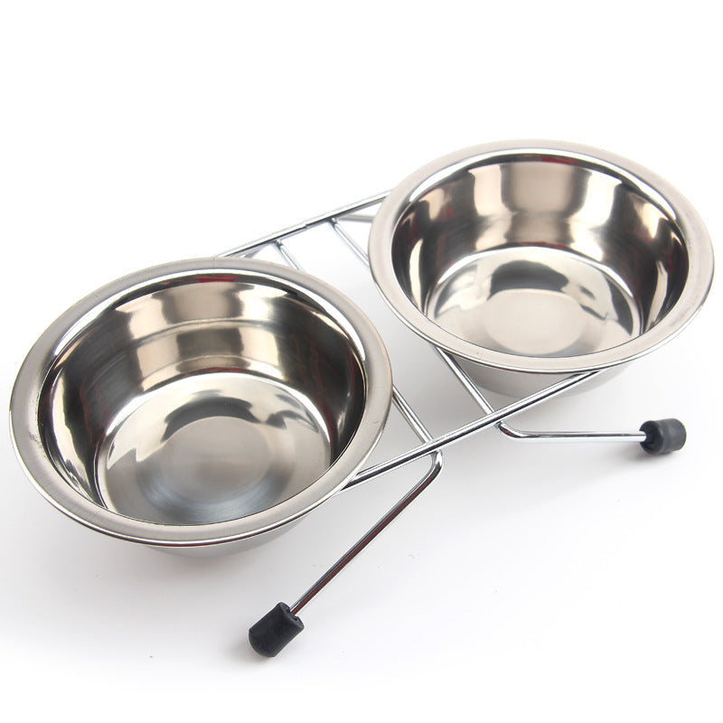 KFX-5194045 Stainless Steel Non-Slip Pet Bowl Set with Bracket - Small, Medium, Large Sizes