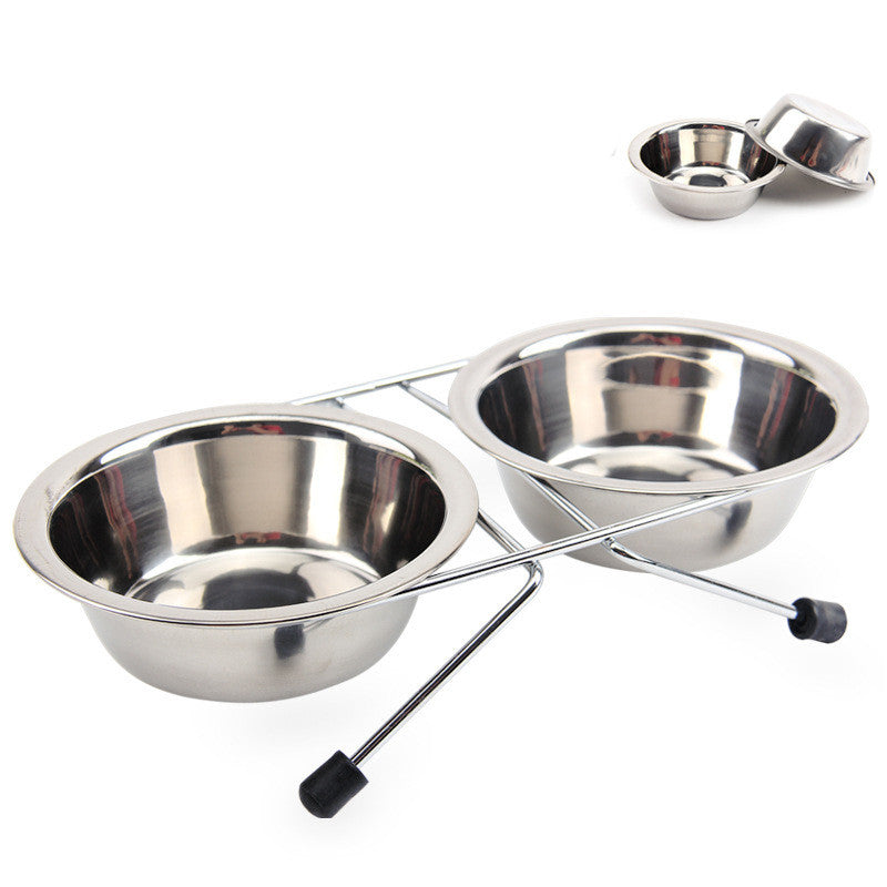 KFX-5194045 Stainless Steel Non-Slip Pet Bowl Set with Bracket - Small, Medium, Large Sizes