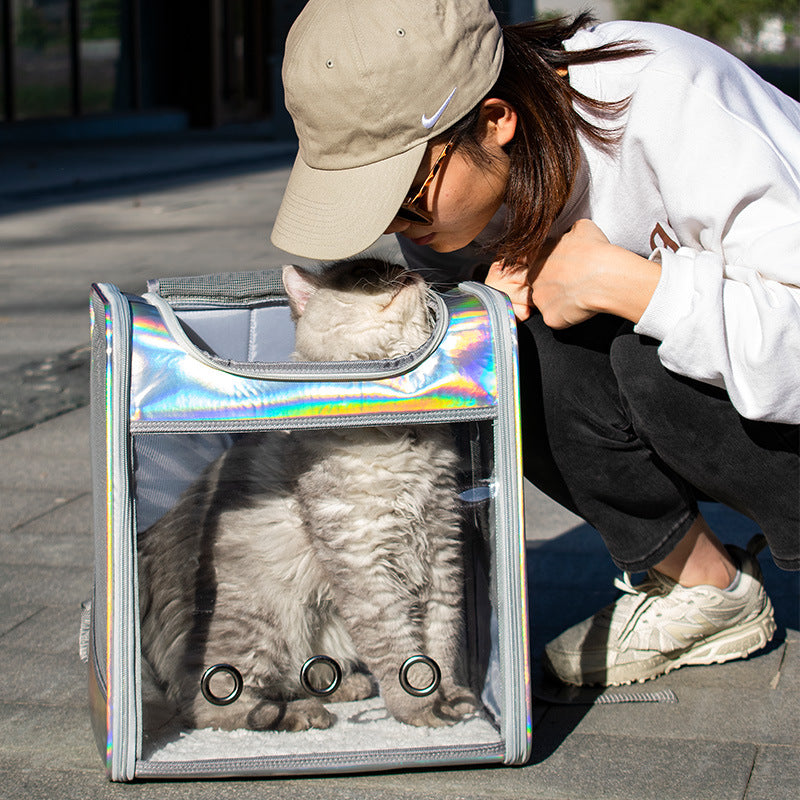 KFX-5196093 Transparent Laser Dog Backpack for Pets - Soft Mesh and Lamb Wool - Suitable for Pets Up to 15 kg - 35x27x40 cm