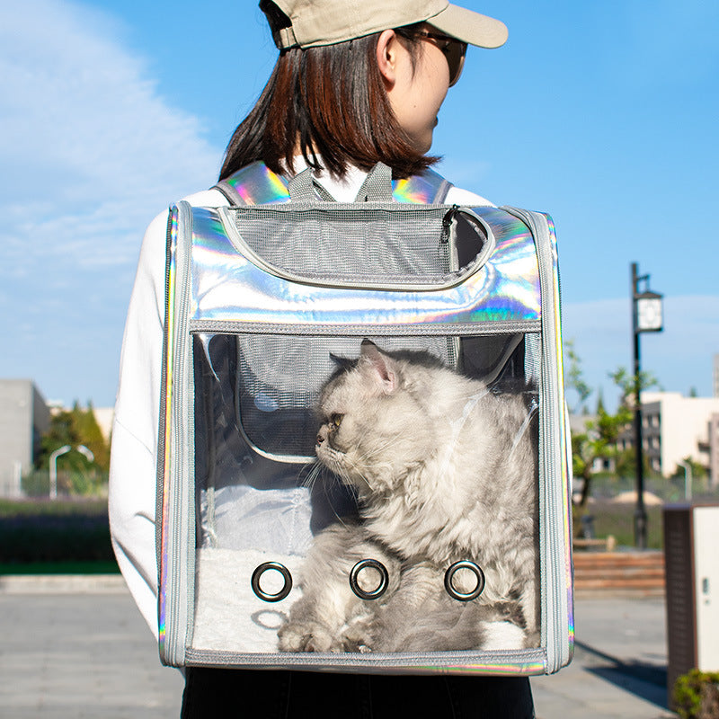 KFX-5196093 Transparent Laser Dog Backpack for Pets - Soft Mesh and Lamb Wool - Suitable for Pets Up to 15 kg - 35x27x40 cm