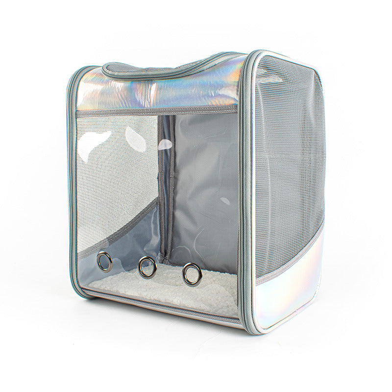 KFX-5196093 Transparent Laser Dog Backpack for Pets - Soft Mesh and Lamb Wool - Suitable for Pets Up to 15 kg - 35x27x40 cm