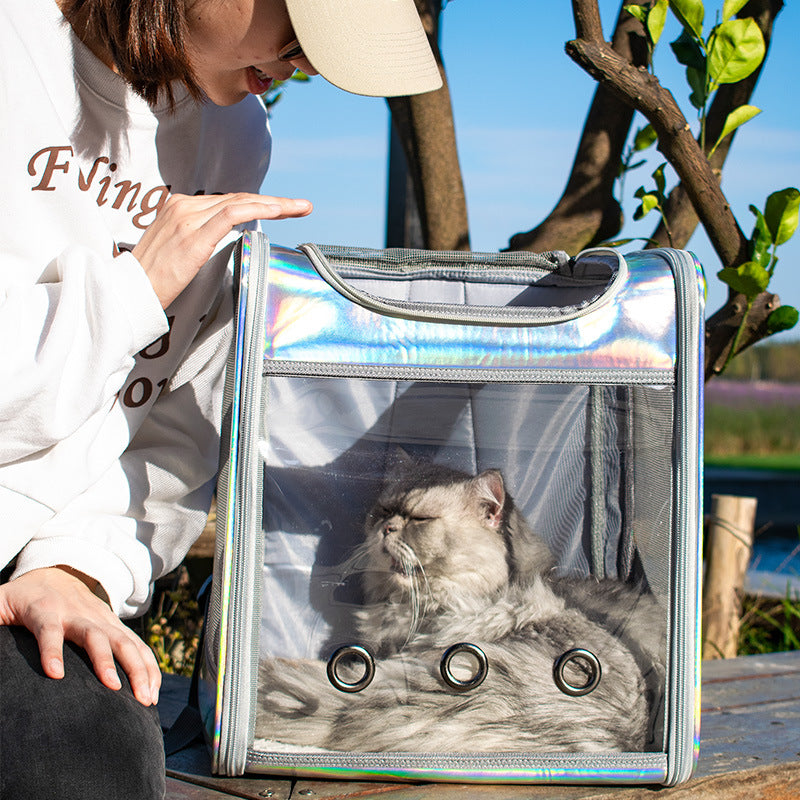 KFX-5196093 Transparent Laser Dog Backpack for Pets - Soft Mesh and Lamb Wool - Suitable for Pets Up to 15 kg - 35x27x40 cm