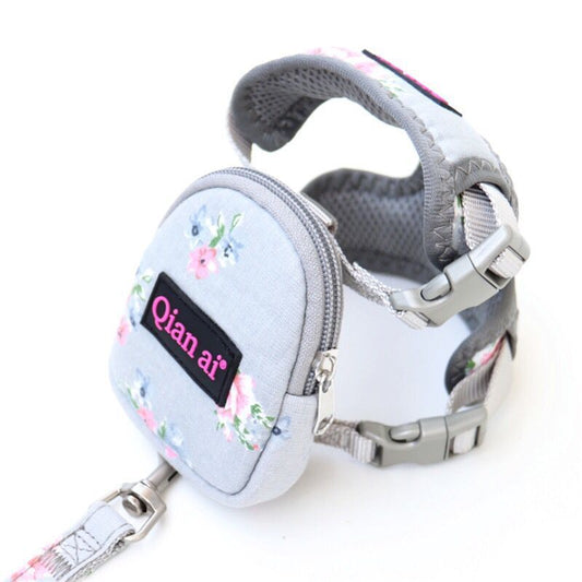 KFX-5198909 Adjustable Pet Harness and Leash Set for Small and Medium Dogs and Cats in Pink, Gray, and Sky Blue