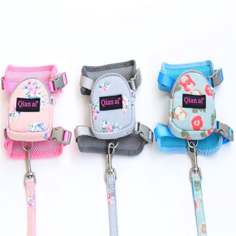KFX-5198909 Adjustable Pet Harness and Leash Set for Small and Medium Dogs and Cats in Pink, Gray, and Sky Blue
