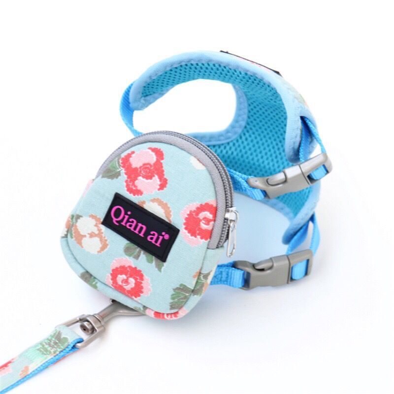 KFX-5198909 Adjustable Pet Harness and Leash Set for Small and Medium Dogs and Cats in Pink, Gray, and Sky Blue