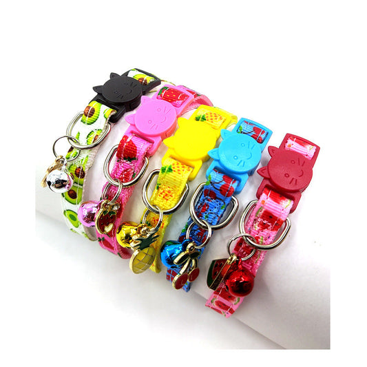 KFX-5201597 Pet Print Bell Cat Collar in Vibrant Colors - Adjustable Nylon Strap for All Seasons