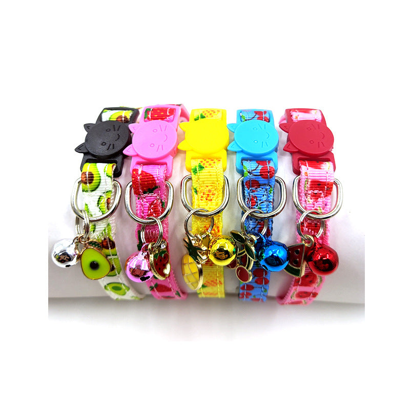 KFX-5201597 Pet Print Bell Cat Collar in Vibrant Colors - Adjustable Nylon Strap for All Seasons