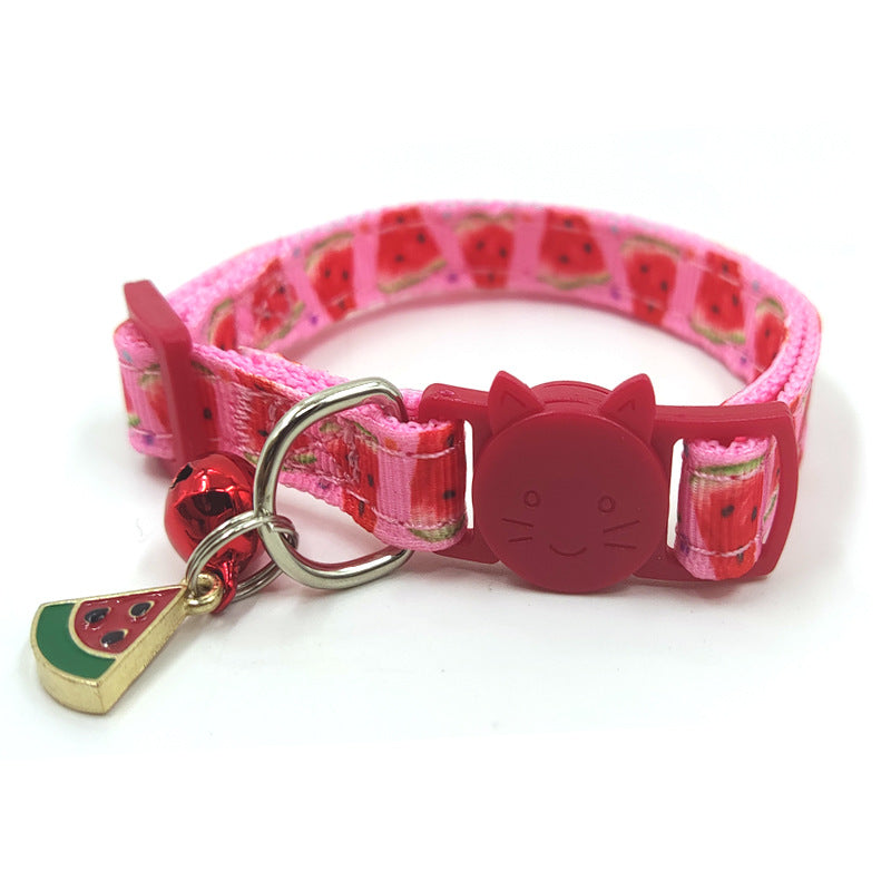 KFX-5201597 Pet Print Bell Cat Collar in Vibrant Colors - Adjustable Nylon Strap for All Seasons