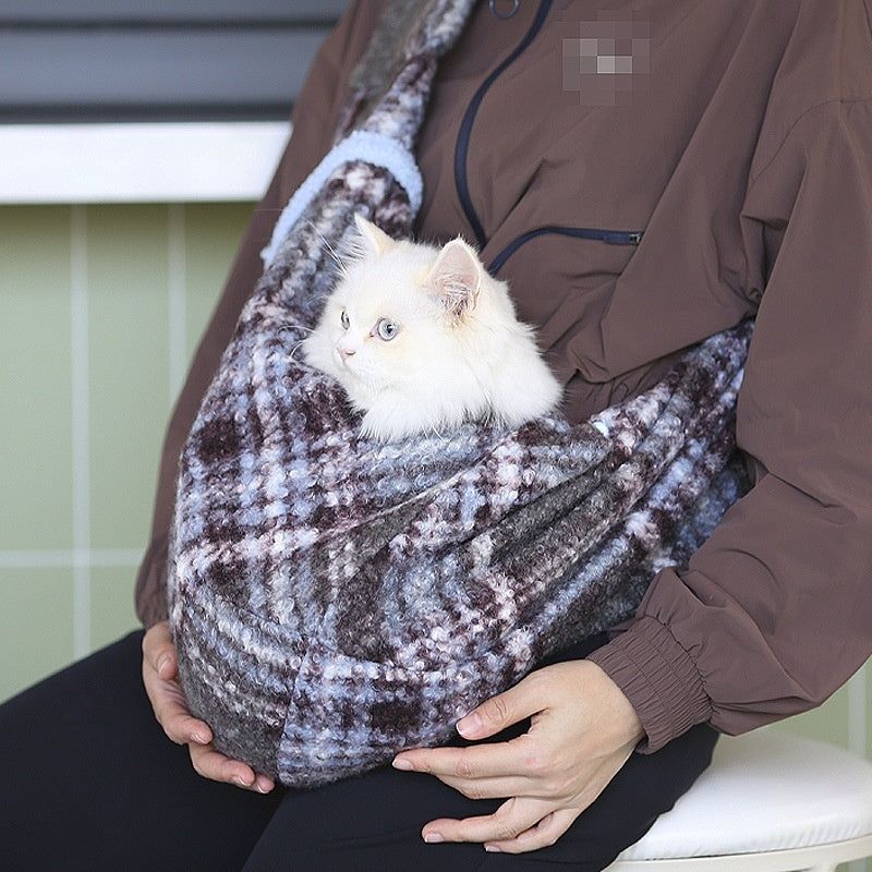 KFX-5201853 Soft Yellow Plaid Portable Crossbody Backpack for Small Pets