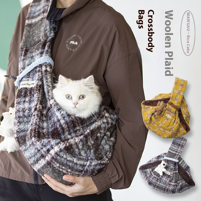 KFX-5201853 Soft Yellow Plaid Portable Crossbody Backpack for Small Pets