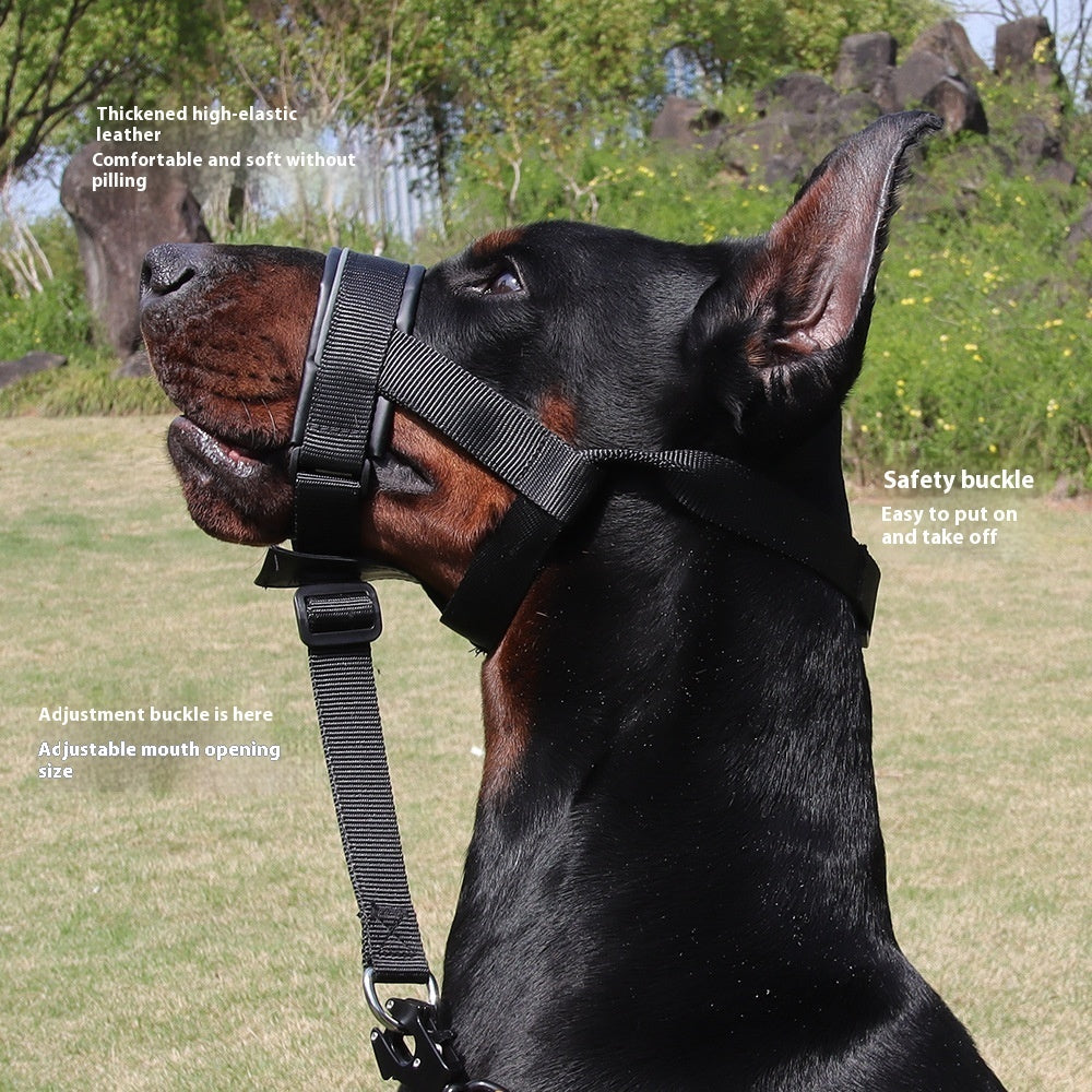 KFX-5202237 Leather Adjustable Dog Mouth Cover for Medium and Large Breeds - Anti-Bite and Anti-Bark, Available in Black, Dark Khaki, and Dark Brown