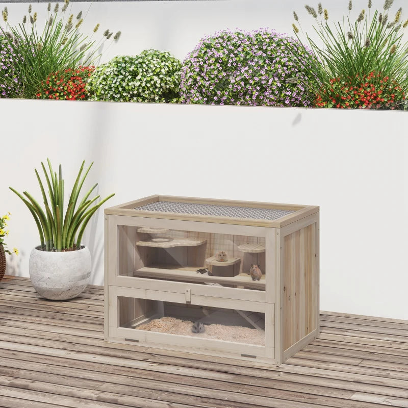 KFX-5203261 Large 45 Inch Wooden Hamster Cage for Small Animals with Multiple Levels and Easy Access
