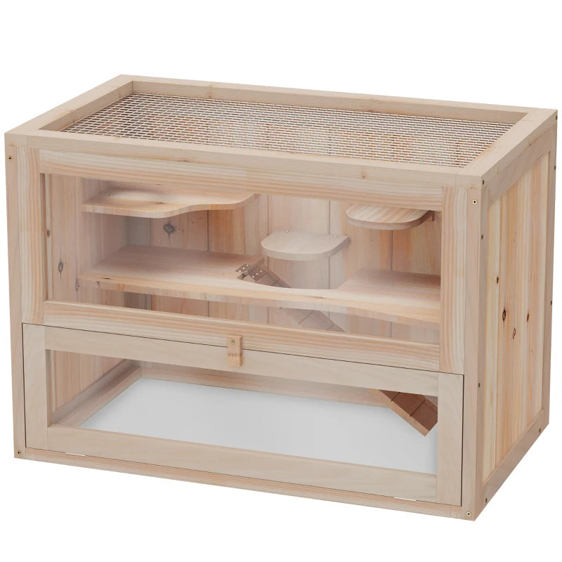 KFX-5203261 Large 45 Inch Wooden Hamster Cage for Small Animals with Multiple Levels and Easy Access