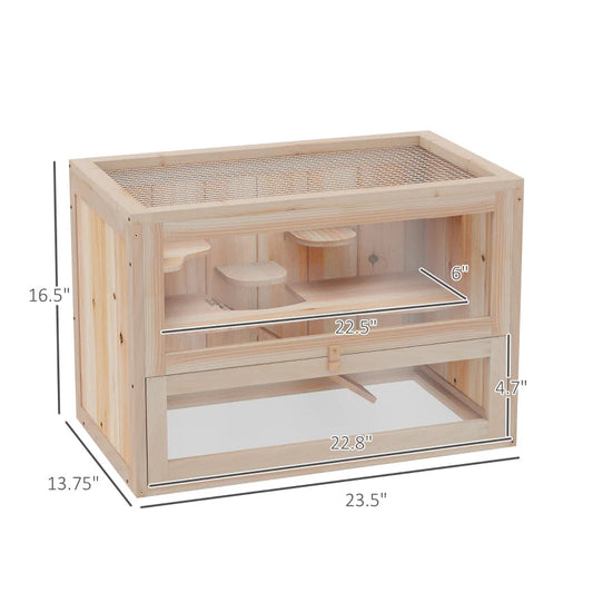 KFX-5203261 Large 45 Inch Wooden Hamster Cage for Small Animals with Multiple Levels and Easy Access