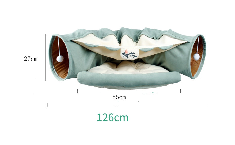 KFX-5204669 Collapsible Cat Tunnel with Sleeping Mat for Indoor Play and Exercise