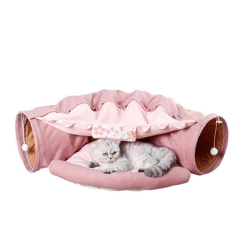 KFX-5204669 Collapsible Cat Tunnel with Sleeping Mat for Indoor Play and Exercise