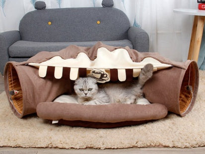 KFX-5204669 Collapsible Cat Tunnel with Sleeping Mat for Indoor Play and Exercise