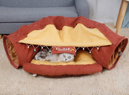 KFX-5204669 Collapsible Cat Tunnel with Sleeping Mat for Indoor Play and Exercise