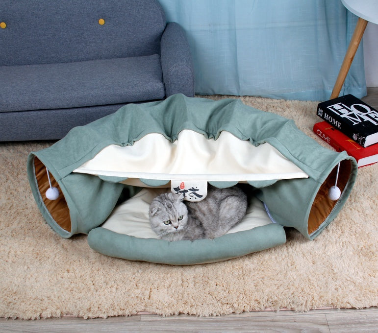 KFX-5204669 Collapsible Cat Tunnel with Sleeping Mat for Indoor Play and Exercise