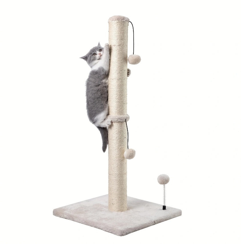 KFX-5205565 Extra Thick Indoor Cat Scratching Post with Hanging Ball Toy - Durable Fiberboard Surface for Claw Care and Safe Play