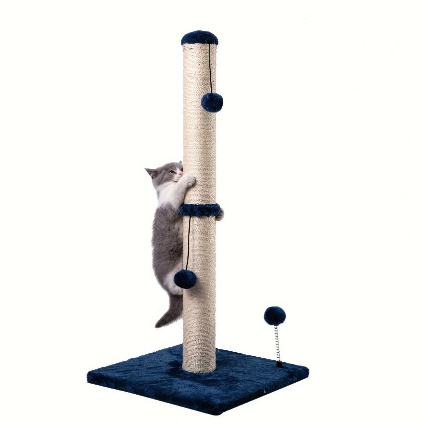 KFX-5205565 Extra Thick Indoor Cat Scratching Post with Hanging Ball Toy - Durable Fiberboard Surface for Claw Care and Safe Play