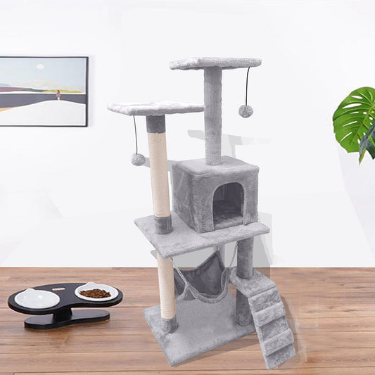 KFX-5206973 Light Gray Cat Climbing Frame with Soft Wool Cloth, Multi-Color Options, 125cm Height