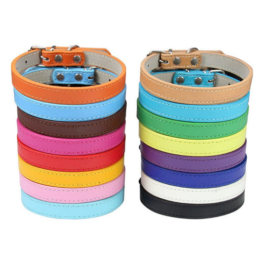 KFX-5207357 Monochrome PU Dog Collar for Small and Medium Pets - Various Colors and Sizes Available