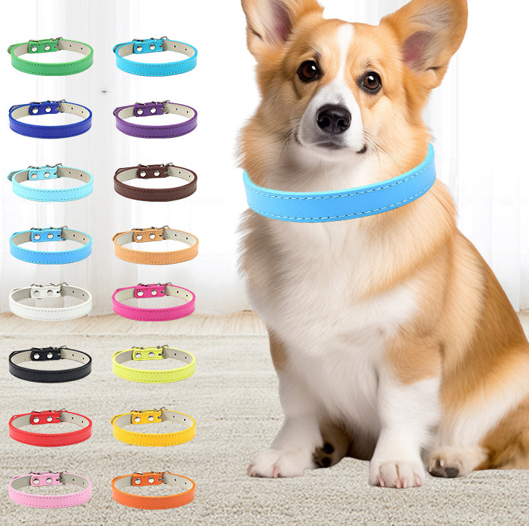 KFX-5207357 Monochrome PU Dog Collar for Small and Medium Pets - Various Colors and Sizes Available