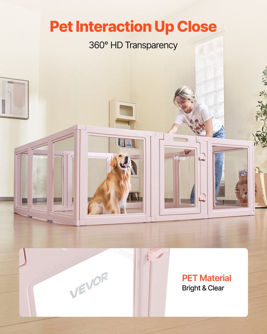 KFX-5209021 Transparent Whelping Box with Window for Large Dogs - Easy Assembly Playpen 60x59x23 In