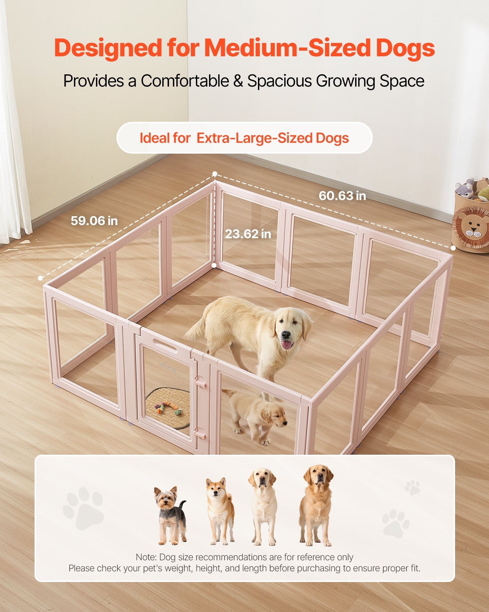 KFX-5209021 Transparent Whelping Box with Window for Large Dogs - Easy Assembly Playpen 60x59x23 In