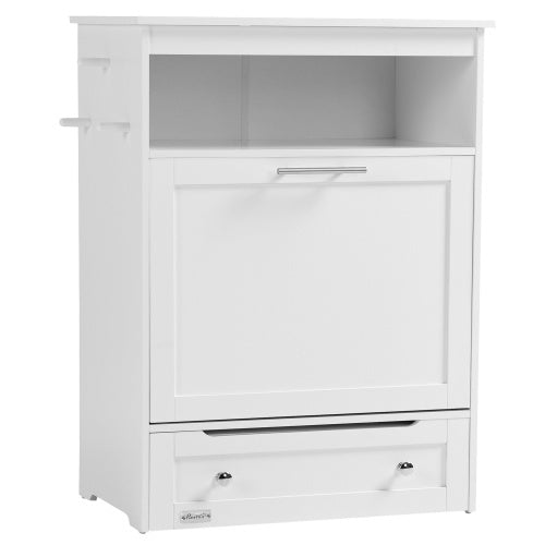 KFX-5211325 Pet Feeder Station Locker with Storage, Raised Bowls, and Hooks for Supplies - White