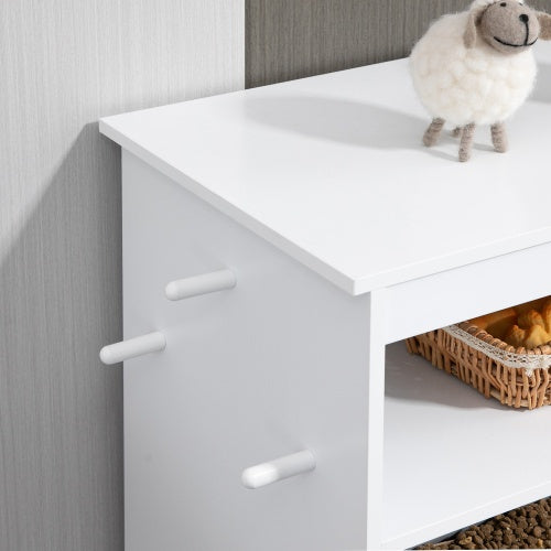 KFX-5211325 Pet Feeder Station Locker with Storage, Raised Bowls, and Hooks for Supplies - White