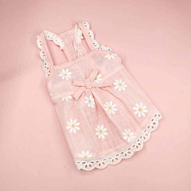 KFX-5211709 Lace Skirt for Dogs and Cats with Blue and Pink Sunflower Print, Cotton Material, Sizes XS-XL