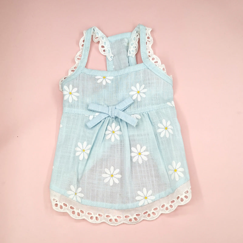 KFX-5211709 Lace Skirt for Dogs and Cats with Blue and Pink Sunflower Print, Cotton Material, Sizes XS-XL