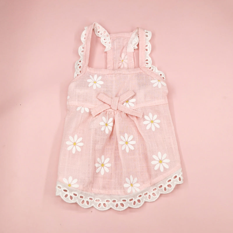 KFX-5211709 Lace Skirt for Dogs and Cats with Blue and Pink Sunflower Print, Cotton Material, Sizes XS-XL