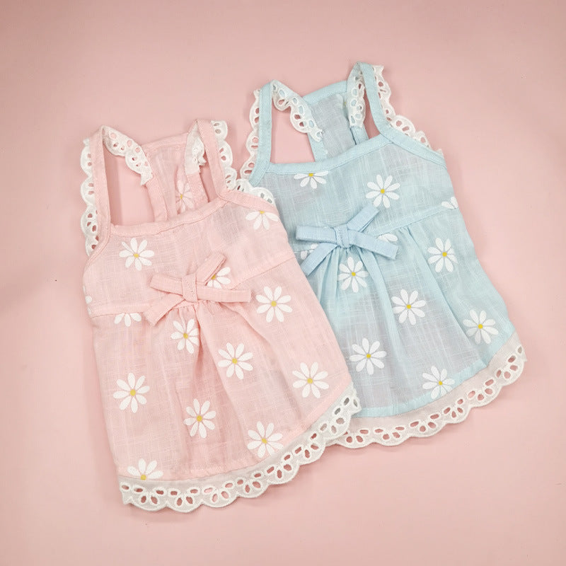 KFX-5211709 Lace Skirt for Dogs and Cats with Blue and Pink Sunflower Print, Cotton Material, Sizes XS-XL