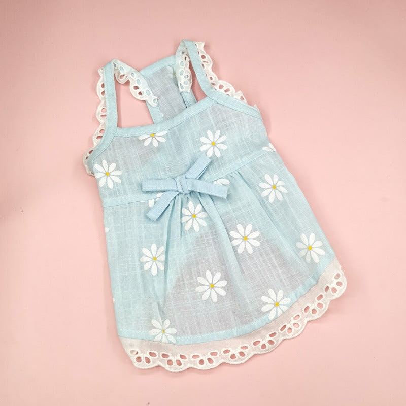 KFX-5211709 Lace Skirt for Dogs and Cats with Blue and Pink Sunflower Print, Cotton Material, Sizes XS-XL