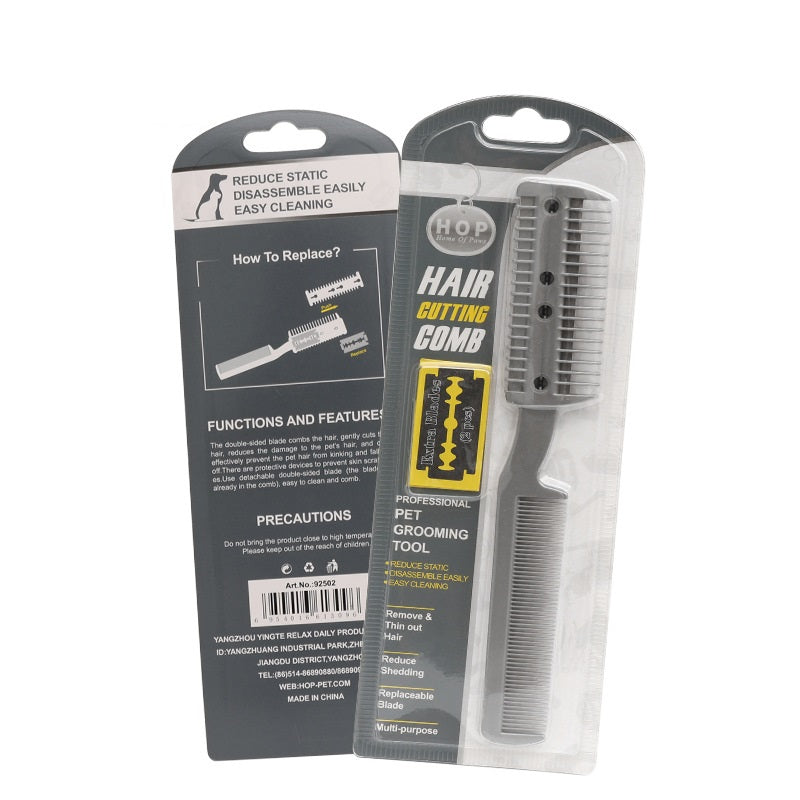 KFX-5215677 Pet Cleaning Comb for Dogs and Cats with Bonus Blade - Plastic Grooming Tool