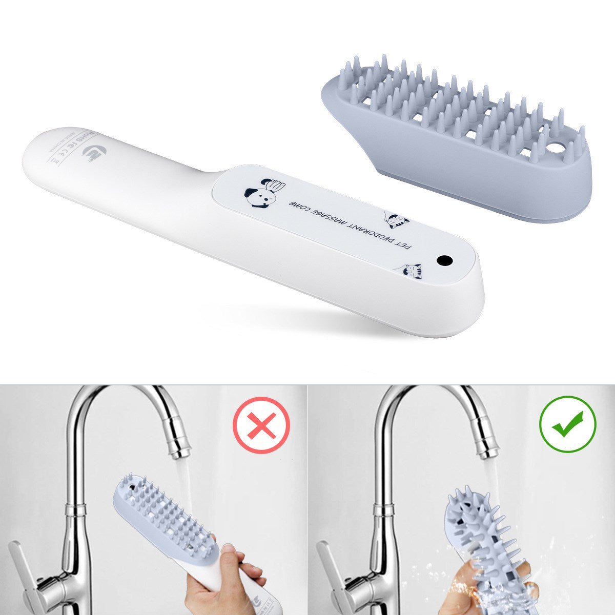 KFX-5216701 Silicone Pet Grooming Brush with Deodorization and Massage Features, Blue