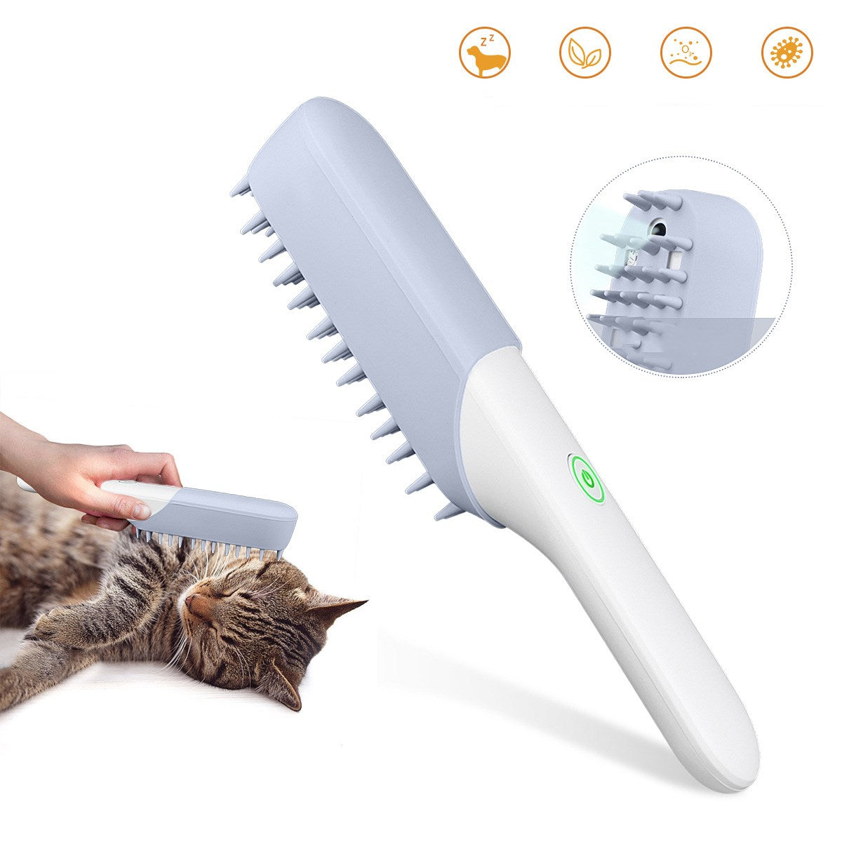 KFX-5216701 Silicone Pet Grooming Brush with Deodorization and Massage Features, Blue