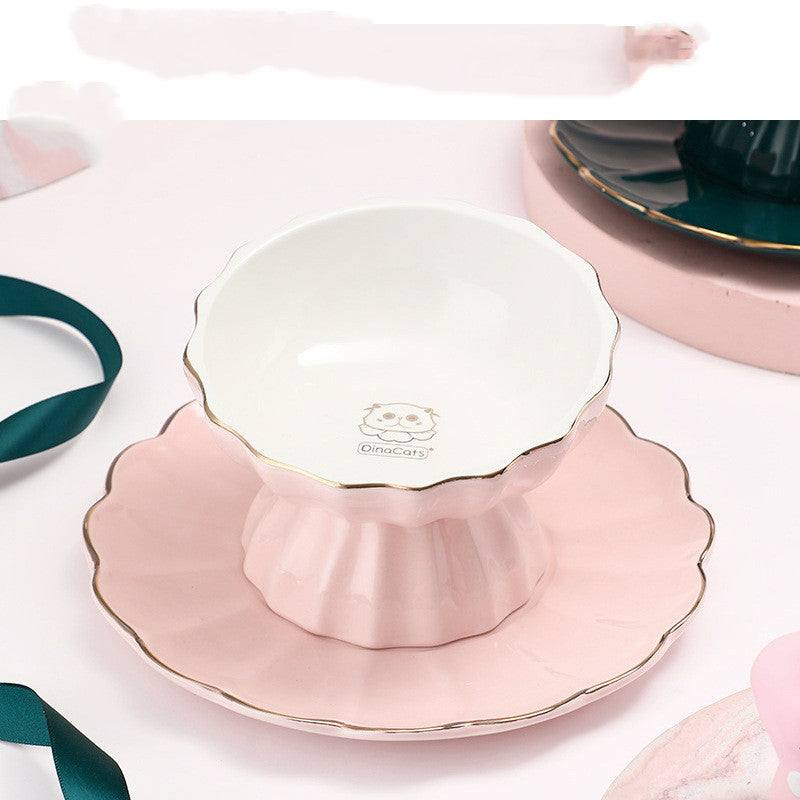 KFX-5217085 Elegant Pink Cat Bowl and Dinner Plate Set in Bone Porcelain for Indoor Use