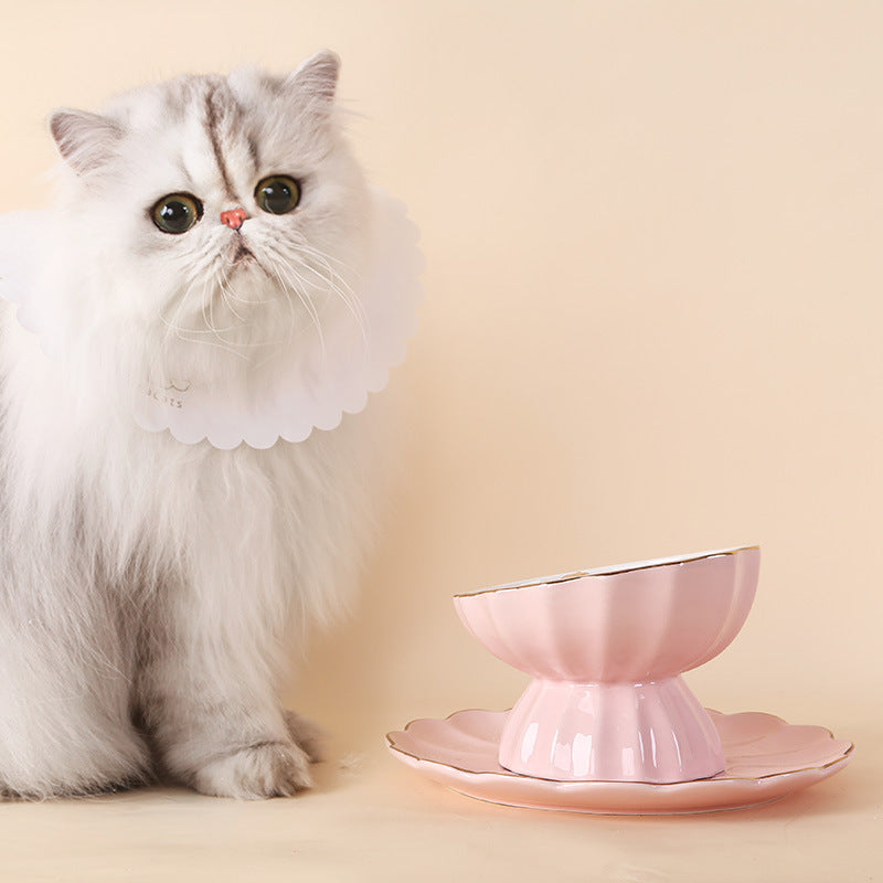 KFX-5217085 Elegant Pink Cat Bowl and Dinner Plate Set in Bone Porcelain for Indoor Use