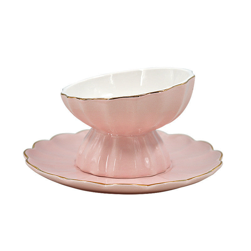 KFX-5217085 Elegant Pink Cat Bowl and Dinner Plate Set in Bone Porcelain for Indoor Use