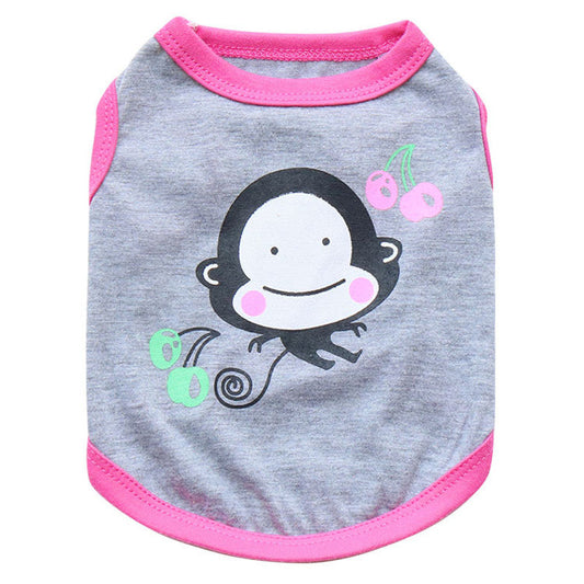 KFX-5221437 Cotton Leisure Vest for Small Dogs - Teddy Pomeranian Style with Happy Monkey Design