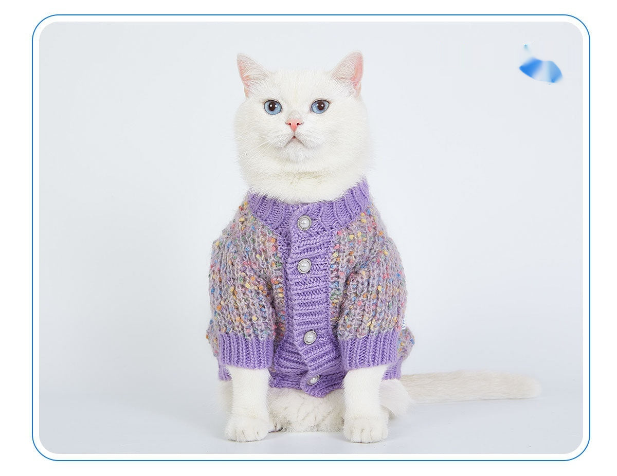 KFX-5224637 Soft Polyester Purple Dog Sweater Cardigan - Casual Pet Clothing, Sizes XL & XXL