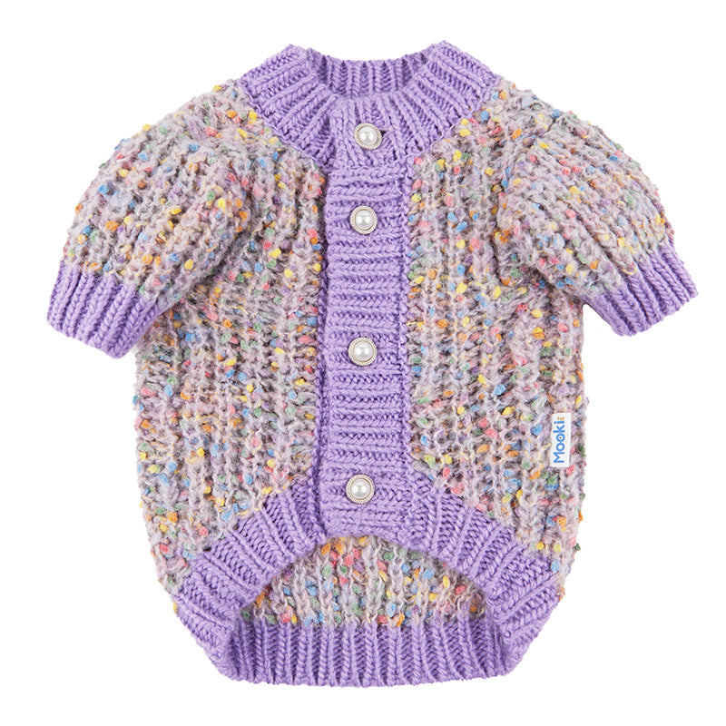 KFX-5224637 Soft Polyester Purple Dog Sweater Cardigan - Casual Pet Clothing, Sizes XL & XXL